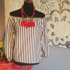Stripped off shoulder blouse